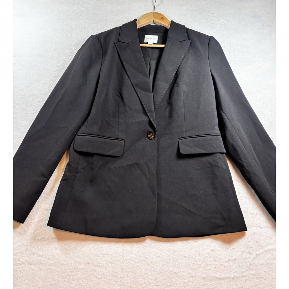 Nine West Women's Size 12 Black Suit Jacket Blazer Ponte Stretch EUC